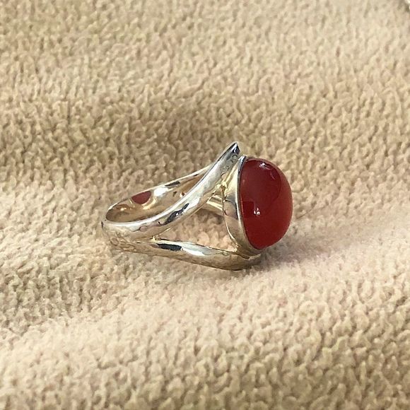 Carnelian Cabochon and Sterling Silver Statement Open Band Ring - Picture 8 of 10